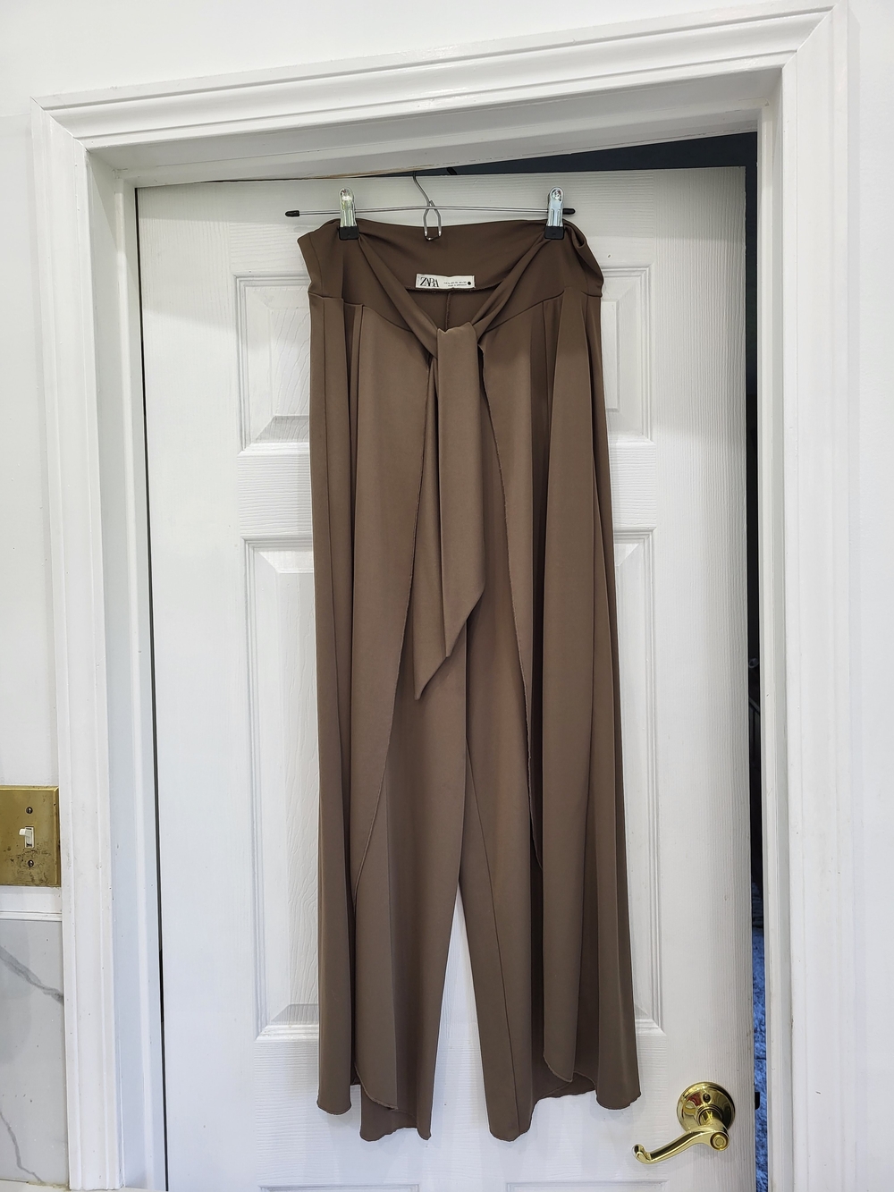 Zara Brown Tie-Waist Wide-Leg Pants.  Pareo Pants. Size Xl